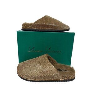 Lauren Lorraine Lizzy Women's Slides Shoes Rose Gold Sparkle Fuzzy Size 11 NIB
